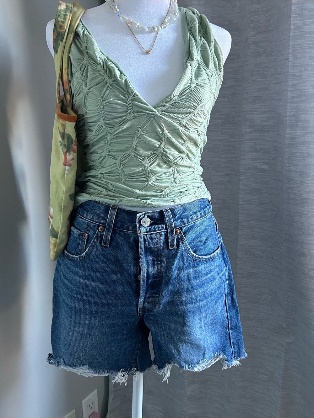 Levi’s 5 Button Frayed Blue Jean Shorts
